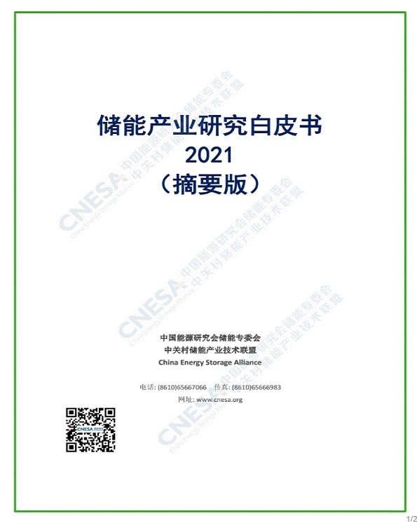 儲能產(chǎn)業(yè)研究白皮書2021（摘要版）